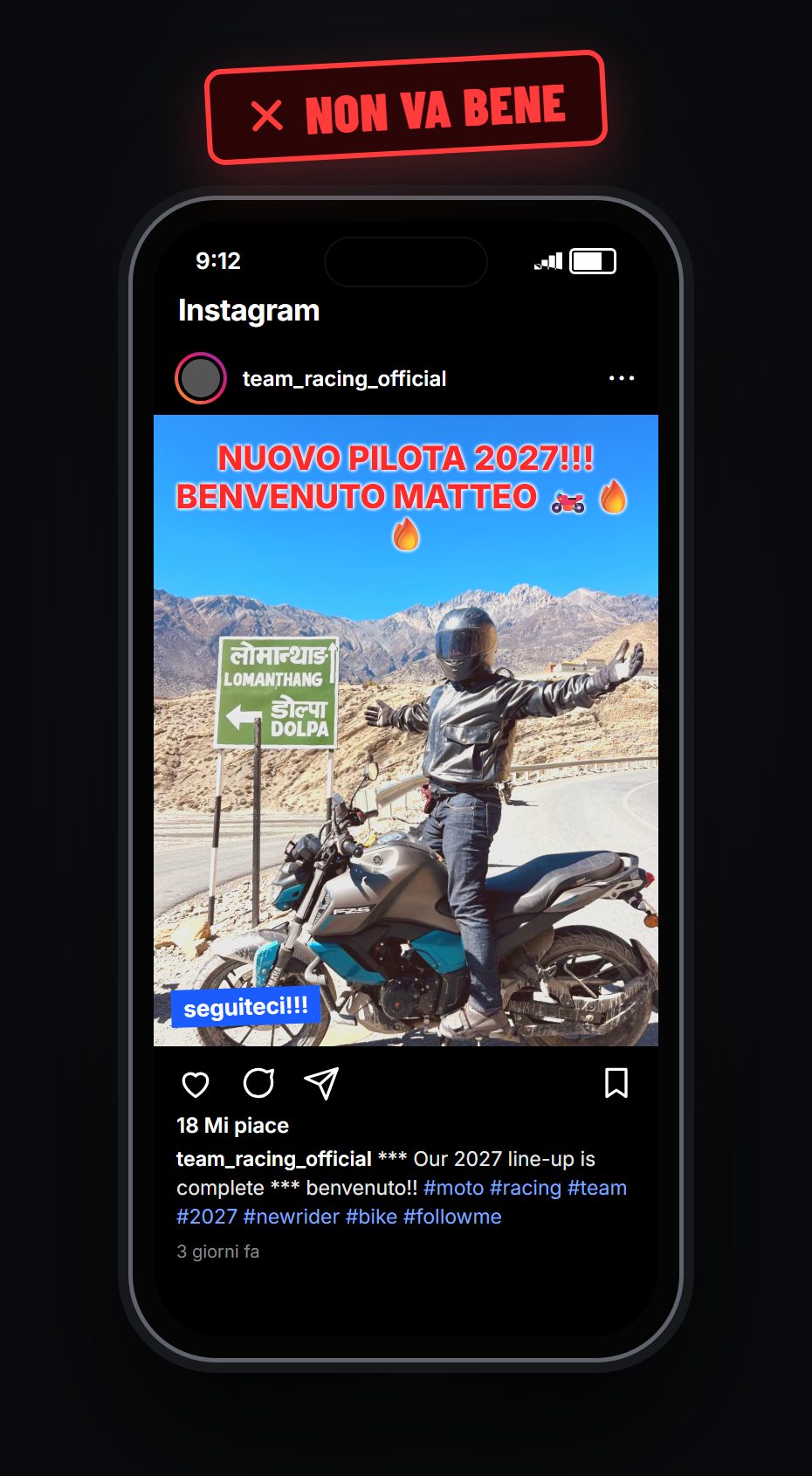 Annuncio di un nuovo pilota in un post poco curato: NON VA BENE