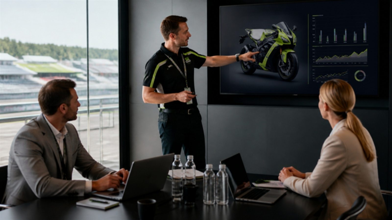 Il team manager presenta il progetto a due sponsor