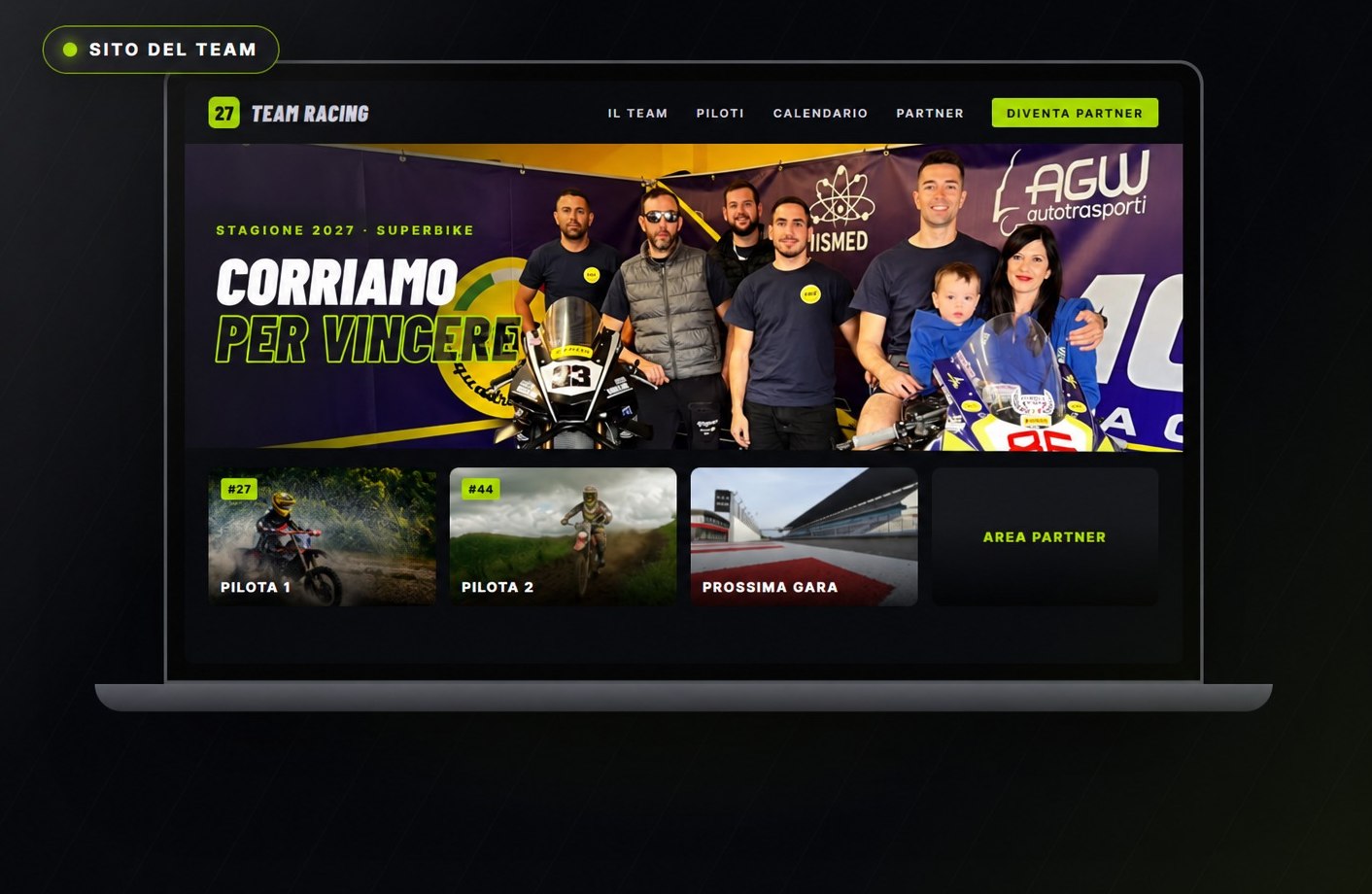 Esempio di sito di un team moto su un portatile